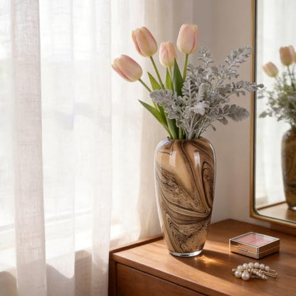 Hand Blown Glass Vase Decorative Flower Vase for Home Decor Living Room Bedroom Office Centerpiece Tabletop Display Modern Art Glass Decor Wide Mouth Design (Quicksand Vase - L) - size: Quicksand Vase - L