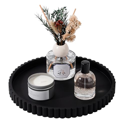 Round Bathroom Tray Perfume Organizer Coffee Table Decor, 10" Black - color: Black, size: 10"