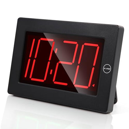 LED Digital Wall Clock Battery Operated - Large Display Digital Clock, Adjustable Brightness, Wall or Table Mount - color: Black-red