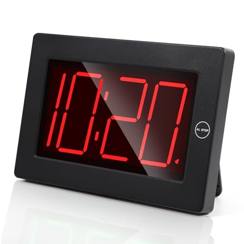 LED Digital Wall Clock Battery Operated - Large Display Digital Clock, Adjustable Brightness, Wall or Table Mount - color: Black-red