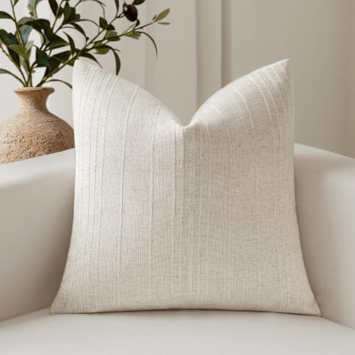 FIOUOVO Decorative Neutral Striped Throw Pillow Covers 24x24, Linen Stripe - color: Linen Stripe, size: 24" x 24" (Pack of 1)