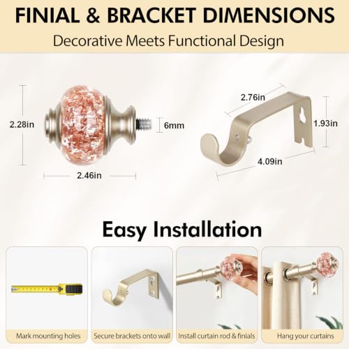 USFOOK Curtain Rods for Windows 48 to 84, Rose Gold - color: Rose Gold, size: 48-84"