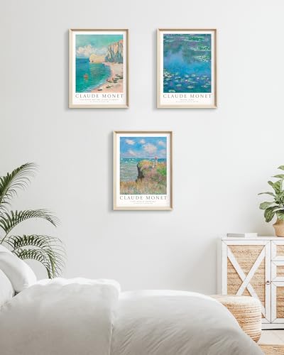 HesenDot Framed Wall Art, Claude Monet Impressionism Canvas Prints Set - color: Framed Monet Waterlily, size: 16"L x 12"W