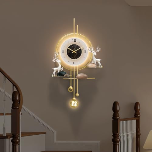 Large Wall Clocks Battery Operated，Silent Gold Metal Wall Clock for Living Room Decor，Living Room|Dining Room|Office|Farm House| Metal Wall Art,31.5"*18" - size: 18.11"x31.49“