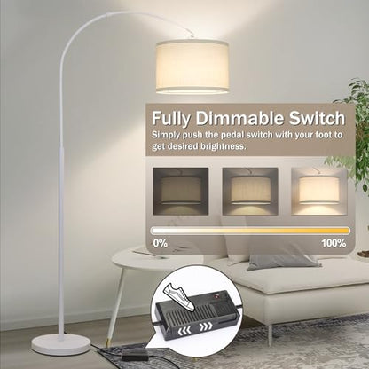 Dimmable Arc Floor Lamp，Standing Lamp with White Adjustable Hanging Shade - color: White