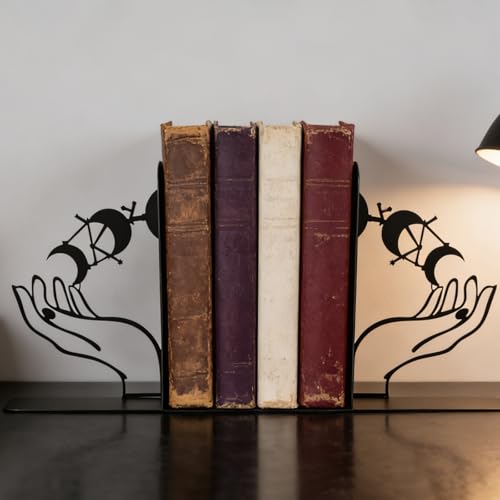 Metal Moon Phases Bookends Heavy Duty Gothic Book Ends for Bookshelf