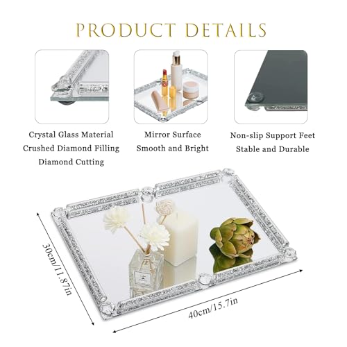 Large Crystal Perfume Tray, 15.7" x 11.8" Slver Mirror Vanity Tray - color: Silver B