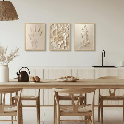 Hianan Wood Framed Neutral Beige Botanical Wall Art Set of 3, 16x24 in - color: Beige(Wood), size: 24"L x 16"W