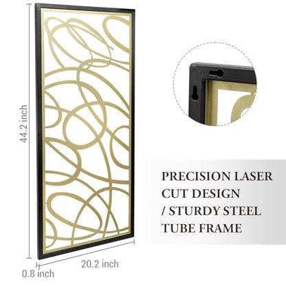 MyGift 44 x 21 Inch Large Black Framed Gold Tone Metal Abstract Laser Cut Panel Wall Art, Home Living Room Bathroom Bedroom Office Modern Minimalist Decor Accent