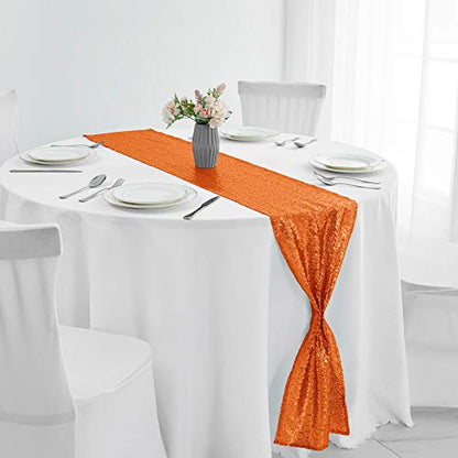 Pufogu 12 x 72 inches Orange Sequin Table Runner, 2 Packs - color: Orange