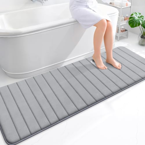 OLANLY Memory Foam Long Bathroom Rugs Runner 70x24, Super Soft Absorbent - color: Grey, size: 70" X 24"