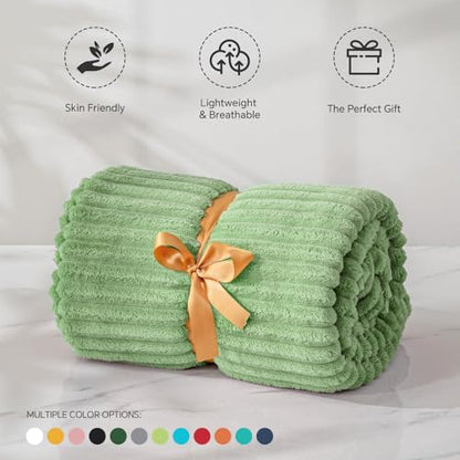 BEDELITE 3D Ribbed Apple Green Fleece Twin Blanket for Couch, 60x80 Inch - color: Apple Green, size: Twin(60"x80")