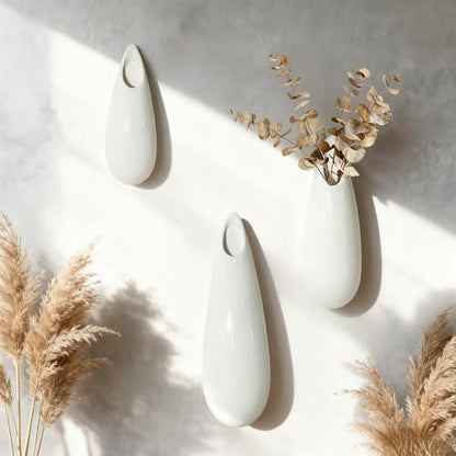 White Ceramic Wall Vases, Set of 2, 12 Inch, Teardrop Design - color: 3pcs-small&medium&large