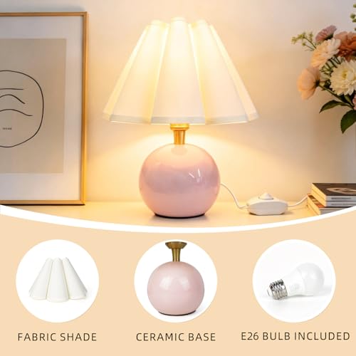 Small Bedside Table Lamp, 11.8'' Ceramic Stepless Dimmable Lamp (Pink) - color: Pink