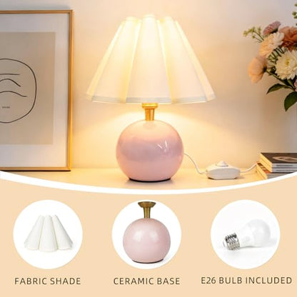 Small Bedside Table Lamp, 11.8'' Ceramic Stepless Dimmable Lamp (Pink) - color: Pink
