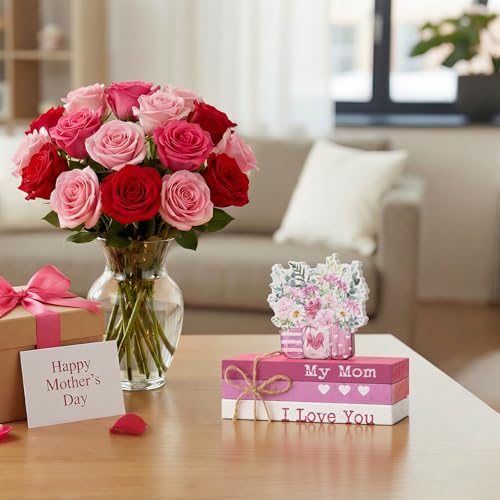 Smile 4pcs Mother's day Indoor Decorations Wooden Decor Table Centerpiece Love My Mom Wooden Plaque Ornaments for Home Kitchen - style: Mother’s day