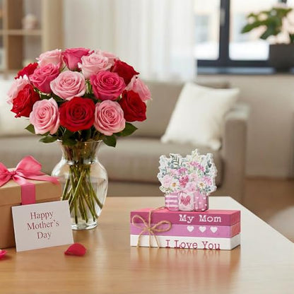 Smile 4pcs Mother's day Indoor Decorations Wooden Decor Table Centerpiece Love My Mom Wooden Plaque Ornaments for Home Kitchen - style: Mother’s day