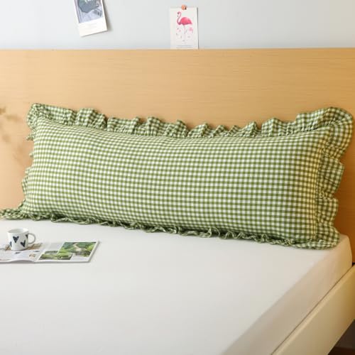 Silnuo Olive Green/White Gingham Ruffled Body Pillow Cover 20"x54" - color: Green/White, size: Body Pillow (20" x 54") - 1 Piece