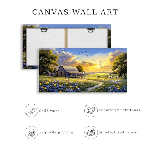 crmotu Rustic Farmhouse Wall Art, Farm Cow Sunset Paintings 20X40 In - color: Cows Farm, size: 40"L x 20"W