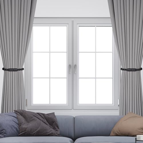 Meplait Magnetic Curtain Tiebacks, 2 Pack Boho Curtain Tie Backs, Black - color: Black-cylinder