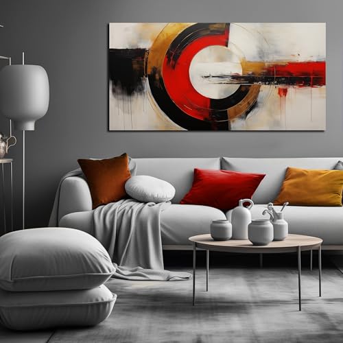 AUUZAIUA Abstract Canvas Wall Art Black and Red Geometry Prints 24x48 In - color: red, size: 24"L x 48"W