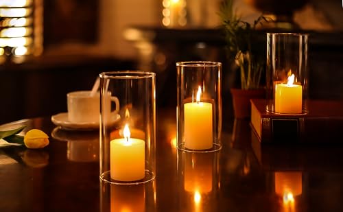 CYS EXCEL 6 PCS (H:6" D:3") Open Ended Glass Hurricane Candleholder Tube Shade | Multiple Size Choices Open Flame Candle Chimney Tube Cover | Bottomless Cylinder - size: 3" wide x 6" tall