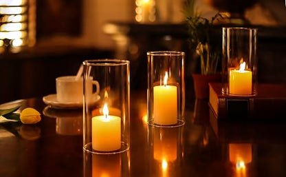CYS EXCEL 6 PCS (H:6" D:3") Open Ended Glass Hurricane Candleholder Tube Shade | Multiple Size Choices Open Flame Candle Chimney Tube Cover | Bottomless Cylinder - size: 3" wide x 6" tall