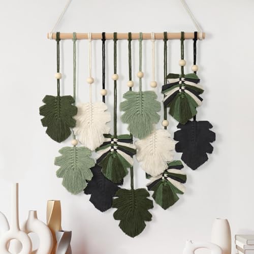 Macrame Wall Hanging Boho Home Decor Bohemian Leaves Woven Yarn Tapestry - color: Z Leaves-Green