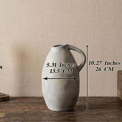 Rustic Ceramic Vase with Handle, 10.3 Inch, Handmade Decor - color: White Gray