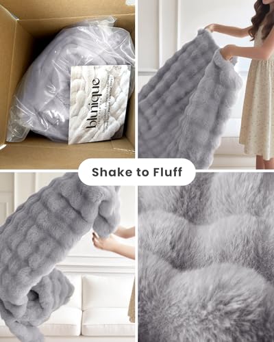 Ultra Soft Cozy Faux Fur Throw Blanket, Fuzzy Plush Thick Bubble Blanket, Oversize Luxury Fluffy Blanket for Couch, Bed, and Living Room, 60x80 Inches, Light Grey - color: Bubble Light Grey, size: Twin(60" X 80")