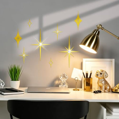 Bnesi 8 PCS Gold Wall Decor with Gold Stars,Diamond Studded Metal Wall Art - color: Gold diamond
