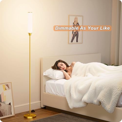 Nukanu Floor Lamp with Remote Control,brassgold,Linen lampshade - color: brassgold+Beige linen