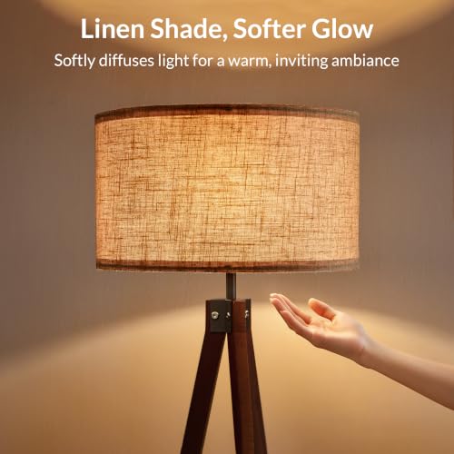 LEPOWER Shelf Floor Lamp Tripod Mid Century Modern Lamps for Living Room - color: Brown Holder