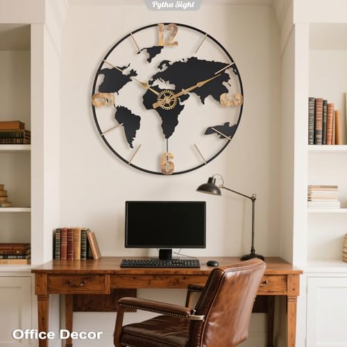 Pytha Sight 30 Inch Large Extra Giant Oversized Arabic World Map Wall Clock - color: Gold Arabic, size: 30 inch