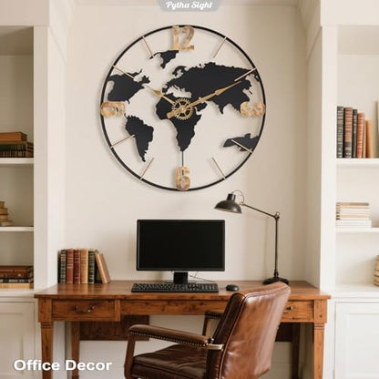 Pytha Sight 30 Inch Large Extra Giant Oversized Arabic World Map Wall Clock - color: Gold Arabic, size: 30 inch