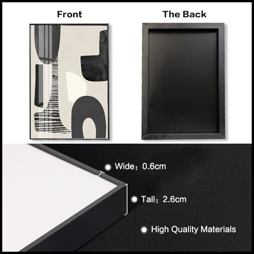 QKF 3Pcs Black White Abstract Crystal Geometric Framed Canvas Wall Art Set - color: Black and white, size: 20" X 28" X 3 pieces