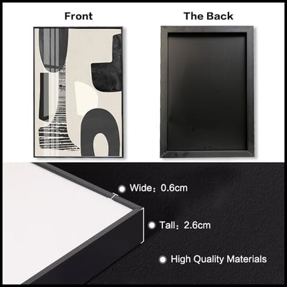 QKF 3Pcs Black White Abstract Crystal Geometric Framed Canvas Wall Art Set - color: Black and white, size: 24" X 32" X 3 pieces