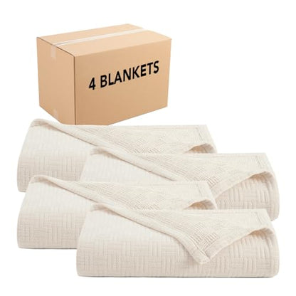 Arkwright Basket Weave Queen Blanket - Case of 4-100% Ringspun Cotton All Season Blankets, Luxury Hotel Quality, Soft on Skin, Breathable, 300 GSM for Bed, Sofa, and Chair, 90 X 90 in, Beige - color: Almond Milk Taupe, size: Queen (90x90) Case of 4