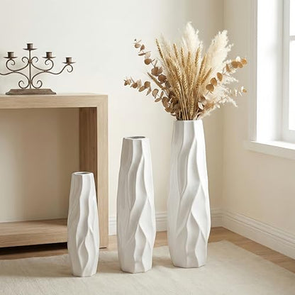 White Tall Ceramic Floor Vase, 24 Inch, Pleated Wave Design - color: Shape 1, size: 24 Inch