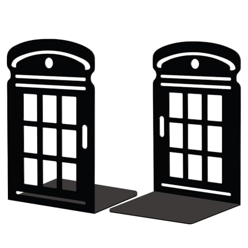 Peacoblue 5.3"x4.3"x7.9" Metal Bookends, Heavy Duty Book Ends for Shelves - color: Telephone Booth