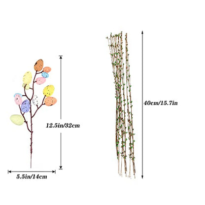 Artificial Easter Spray Vine with Pastel Easter Eggs and Berries- Decorative Spring Floral Stems-Easter Egg Twig Branches for Floral Arrangement-Centerpiece Wreath Decoration (26 Pcs)