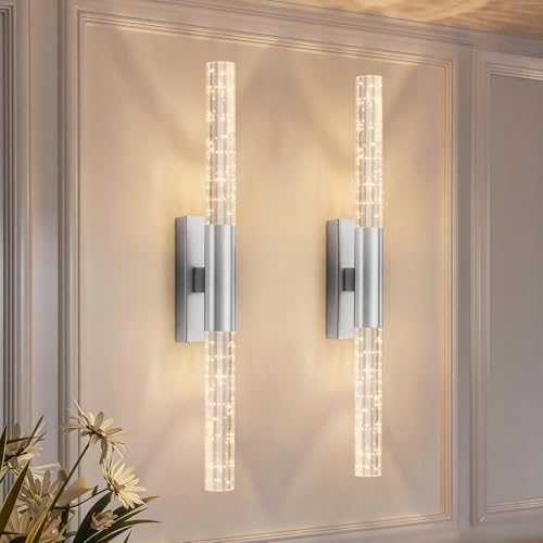 camuucci Battery Operated Wall Sconces Set of 2, Rechargeable Wall Lights - color: Silver, size: 25.6 Inches