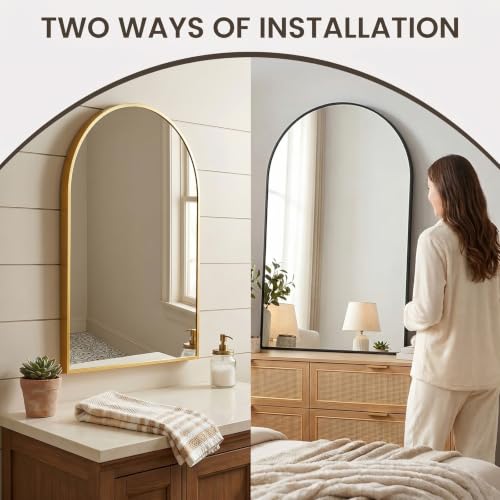 Arched Mirror for Wall, 36x24 Inch Bathroom Vanity Arched Wall Mirror with Metal Frame, Anti-Rust, Tempered Glass, Wall Mounted Mirror for Bedroom, Living Room, Entryway, Black
