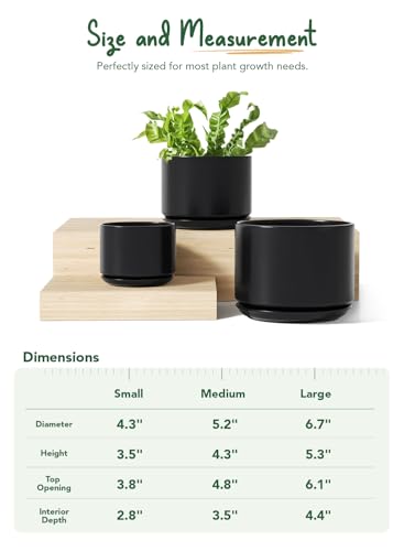 LE TAUCI Ceramic Pots for Plants, 4.3+5.3+6.8 Inch, Set of 3, Black - color: Black, size: 4.3"+5.3"+6.8"