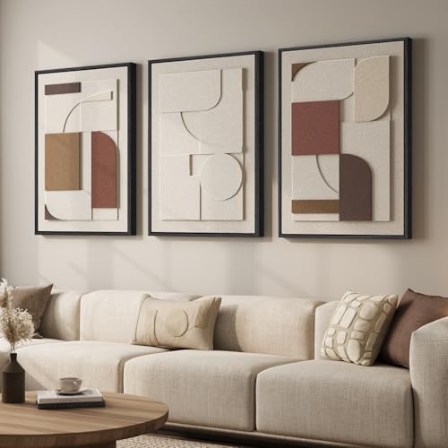 3D Textured Large Framed Neutral Abstract Wall Art for Living Room, 3 Piece - color: Neutral --D, size: 24"w X 36"h X 3pcs