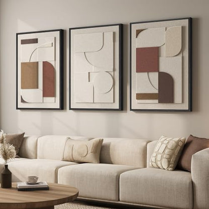 3D Textured Large Framed Neutral Abstract Wall Art for Living Room, 3 Piece - color: Neutral --D, size: 24"w X 36"h X 3pcs