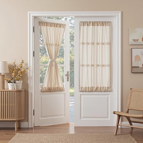 MYSKY HOME Oatmeal French Door Curtains for Door Window 40 Inch Length 2 Panels Short Semi Sheer Light Filtering Curtain for Glass Small Window Drapes Rod Pocket for Bedroom Bathroom, Taupe, 26" Wide - color: Taupe, size: 26"W x 40"L (Pack of 2)
