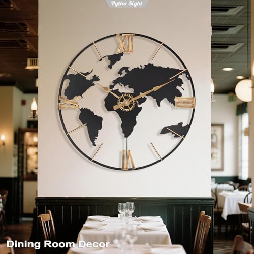 Pytha Sight 30 Inch Large Extra Giant Oversized Roman World Map Wall Clock - color: Black Roman, size: 30 inch