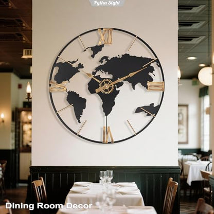 Pytha Sight 30 Inch Large Extra Giant Oversized Roman World Map Wall Clock - color: Black Roman, size: 30 inch