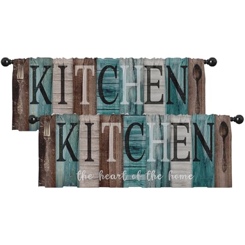 Emvency Valances for Windows, 2 Pack, 52x18 Inch, Farmhouse Coastal - color: Kitchen Teal, size: 52"W x 18"L (Pack of 2)